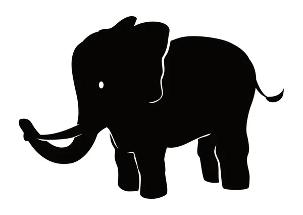 Black Silhouette Cute Elephant Long Trunk Tusks Tail Big Ears — 스톡 벡터