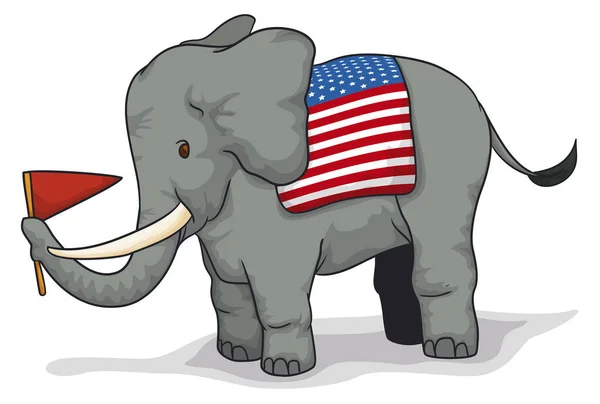 Szürke Elefánt Hazafias Amerikai Zászlóval Mint Nyereg Egy Zászlót Tart — Stock Vector