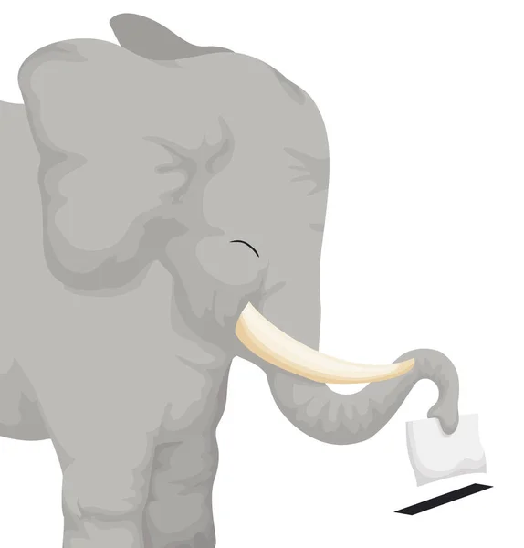 Big Cute Smiling Elephant Vote Its Trunk Exercising Suffrage Elections — Image vectorielle