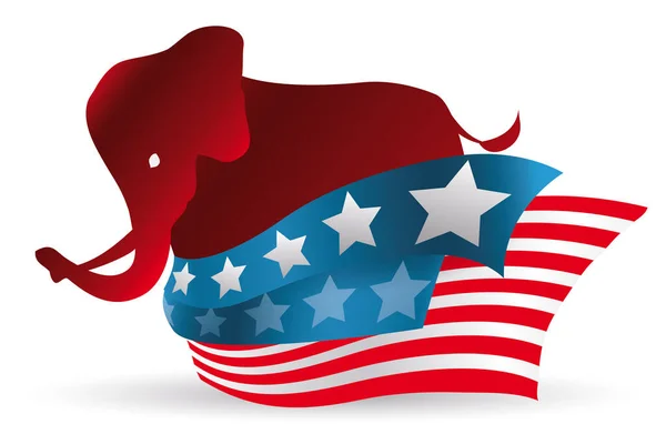 Silhueta Vermelha Elefante Bandeira Americana Conceitual Com Cores Vibrantes —  Vetores de Stock