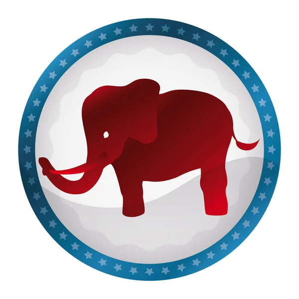 Glossy Button Starry Frame Cute Red Elephant Silhouette — Stockvektor