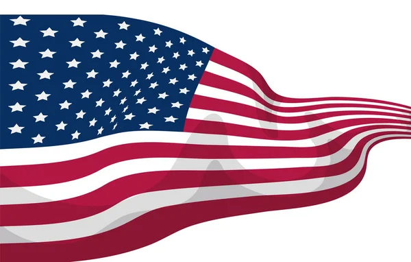 Vízszintes Kilátás Hosszú Amerikai Zászló Rajzfilm Stílusban Integetett Fehér Háttér — Stock Vector