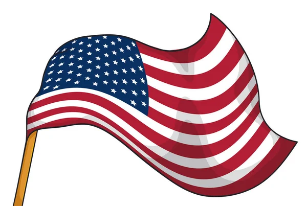 看到有爱国和挥动美国国旗的旗杆 在白色背景上孤立的卡通风格设计 — 图库矢量图片