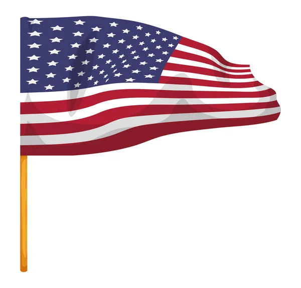Gouden Vlaggenmast Met Opgeheven Wapperende Amerikaanse Vlag Geïsoleerd Boven Witte — Stockvector