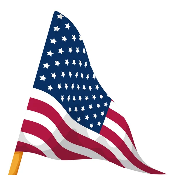 带有美国色彩和图案的爱国旗帜的特写 条纹和星形 在白色背景上摇曳 — 图库矢量图片
