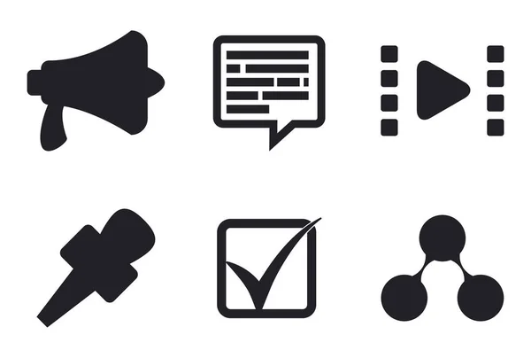 Set Silhouettes Different Media Share News Megaphone Microphone Share Symbol — Vector de stock