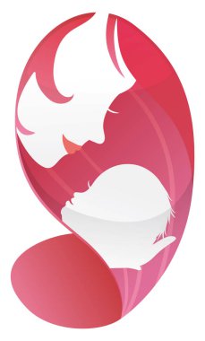 Pembe ve soyut bir şekil. Anne ve bebeğinin güzel bir sahnesi var..