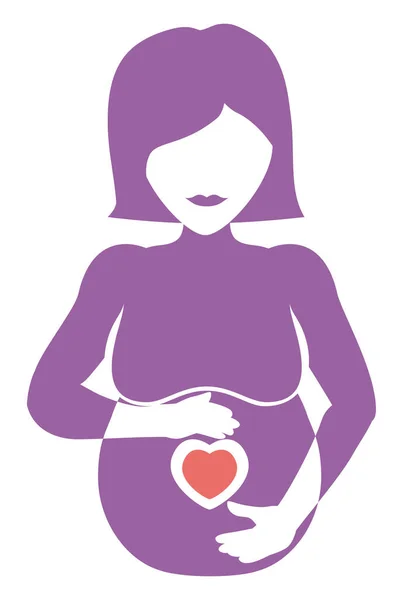 Design Plat Avec Silhouette Pourpre Femme Enceinte Toucher Son Ventre — Image vectorielle