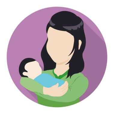 Yüzü olmayan bir annenin bebeğini kucağında taşıdığı pembe düğme. Düz stil ve uzun gölge etkisi ile dizayn et.