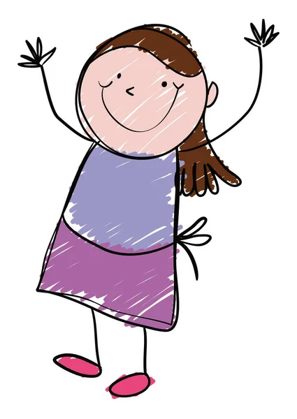 Adorable Dibujo Garabato Una Chica Feliz Con Ropa Púrpura Sus — Archivo Imágenes Vectoriales
