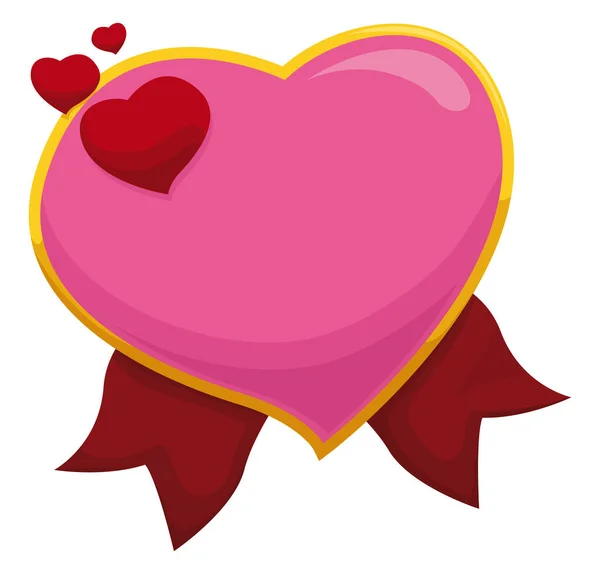 Schöne Herzförmige Brosche Mit Winzigen Herzen Und Roten Bändern Als — Stockvektor