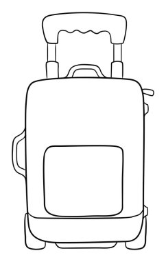 Üzerinde cepleri olan bavul, tatil için hazır. Renklendirmek için ana hatlarda renksiz tasarım.