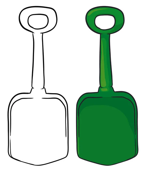 一套是铲子 一个是无色的轮廓 准备着色 另一个是绿色的卡通风格 — 图库矢量图片