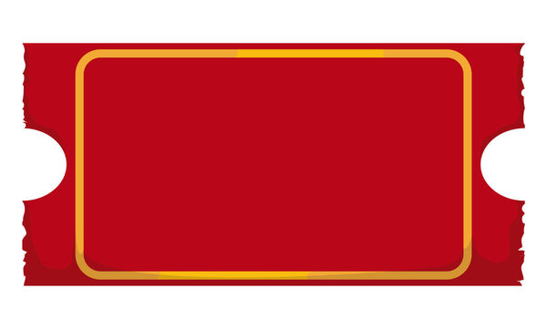 Шаблон, как красный билет с золотой рамкой. Дизайн в стиле мультфильма, изолированный на белом фоне.