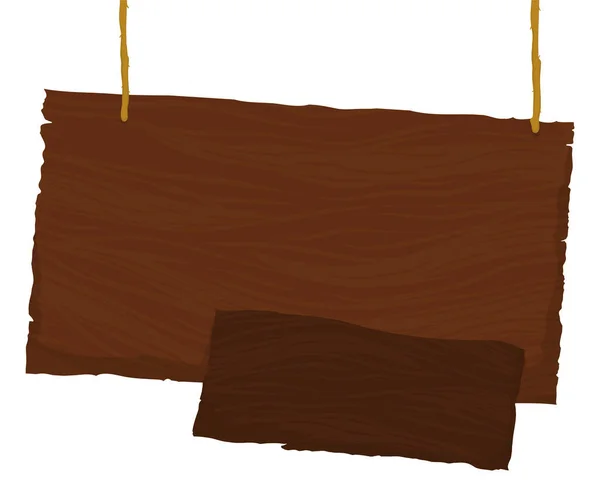 他の小さな古いロープにかかって大きな木製の看板の漫画のスタイルでテンプレートのデザイン — ストックベクタ