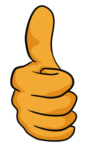 Изолированная желтая рука делает тебе жест "большой палец вверх". Дизайн в стиле мультфильма.