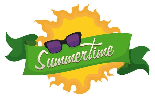 여름을 알리는 선글라스로 둘러싸인 스타일의 계절적 디자인 — 스톡 벡터