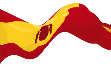 Beyaz arkaplan üzerinde çizgi film tarzında İspanya bayrağı sallayan pankart.