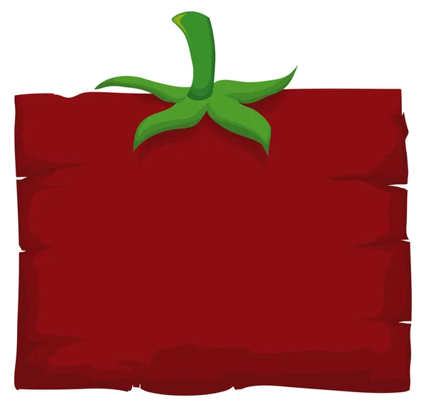 红色孤立的木制标志 装饰着绿色的花梗和花瓣 像一个空白的西红柿 覆盖在白色的背景上 — 图库矢量图片