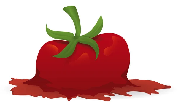 Squashed Tomato Stem Spilling Its Juice Isolated White Background — Stock Vector