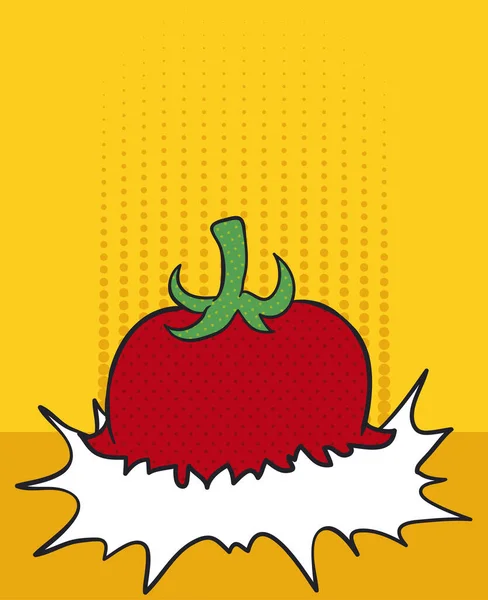 ポップアートスタイルとセミトーンドットで床に落ちるトマトのカラフルなデザイン — ストックベクタ