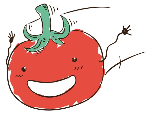 Mignon Gribouillage Sourire Caractère Tomate Volante Avec Des Bras Des — Image vectorielle