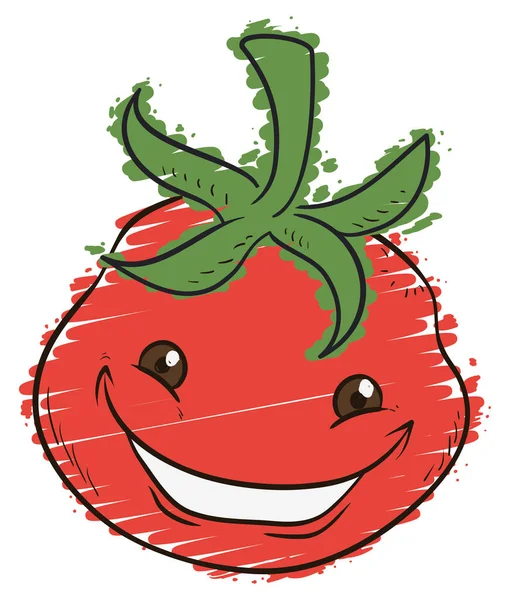 Happy Smiling Tomato Drawing Painted Brush Strokes White Background — Stock Vector