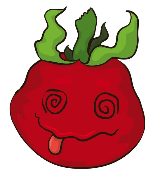 卡通片风格的时髦番茄酱人物 眼睛像螺旋形 舌头伸出 — 图库矢量图片