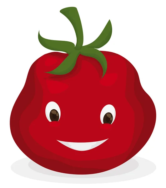 Glückliche Tomatenfigur Mit Lächeln Cartoon Stil Auf Weißem Hintergrund — Stockvektor