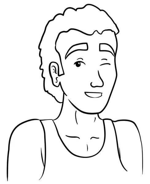 Portret Młodego Mężczyzny Mrugającego Uśmiechającego Się Ciebie Noszącego Koszulę Rysunek — Wektor stockowy