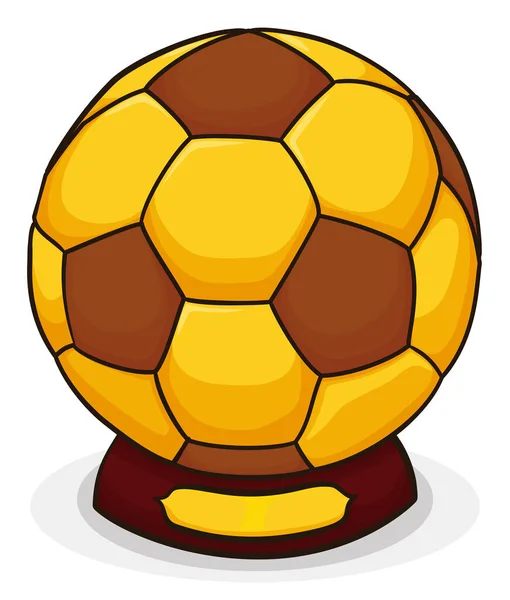 Projekt Złotej Piłki Nożnej Drewnianej Podstawy Etykiety Jak Trofeum Turniej — Wektor stockowy