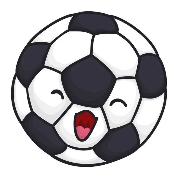 Bola Futebol Bonito Super Feliz Comemorando Próximo Jogo Esportes Design —  Vetores de Stock