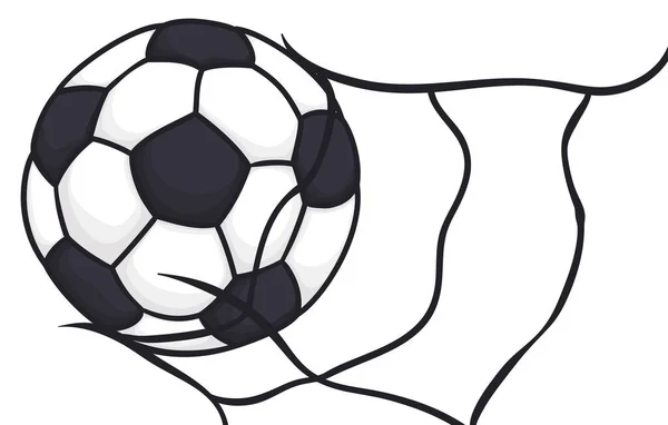 Design Cartoon Style Soccer Ball Entering Breaking Net — Wektor stockowy