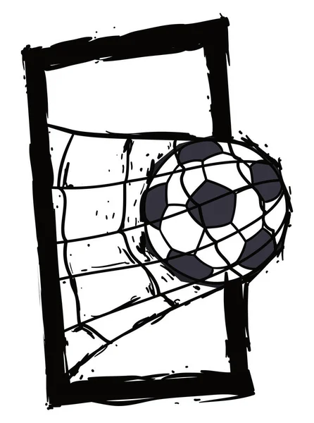 Design Brushstroke Style Bold Frame Soccer Ball Entering Goal Net — Image vectorielle