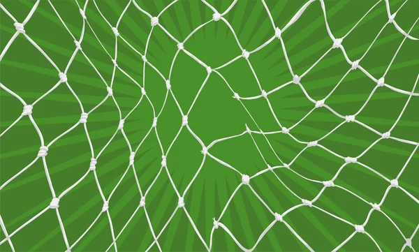 View Waving Goal Net Broken Threads Center Green Background — 图库矢量图片