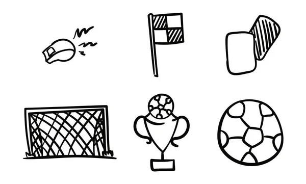 Childish Set Object Soccer Match Goal Net Whistle Pennants Penalty — Stock Vector