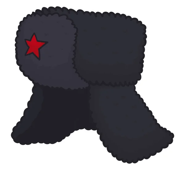 Traditional Russian Hat Ushanka Ready Used Winter Season Red Star — Vector de stock