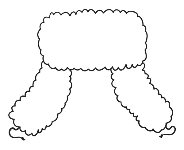 Фронтальний Вид Традиційний Ушанський Капелюх Безбарвний Дизайн Контурному Стилі Розмальовки — стоковий вектор