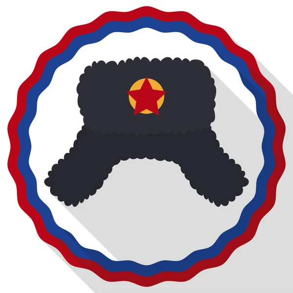 Button Russian Tricolor Fringes Traditional Ushanka Hat Decorated Red Star — 图库矢量图片