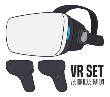 Design in flat style of a virtual reality headset, with controllers ready to enjoy the metaverse.
