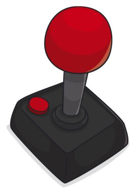 Retro black and red joystick controller with only one button, resembling arcade pads.