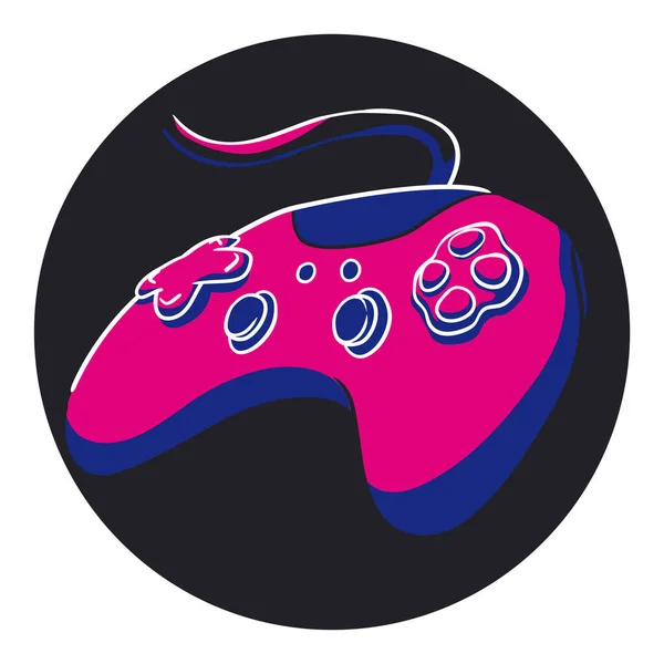 Black Button Video Game Controller Fuchsia Blue Colors — Stock Vector