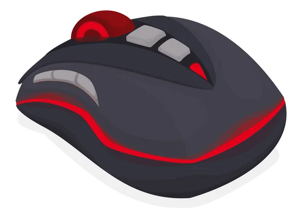 View Black Gaming Mouse Lateral Buttons Scroll Red Led Lights — ストックベクタ