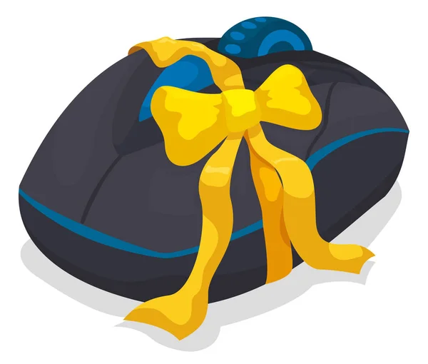 Blue Gaming Mouse Yellow Ribbon Ready Special Gift Geek Gamer — Stockvector