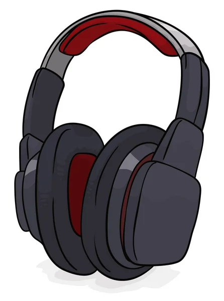 Design Cartoon Style Black Professional Headphones Red Details White Background — ストックベクタ