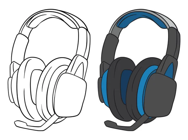 Design Flat Style Outlines Set Headphones Microphone One Color Other — Stok Vektör