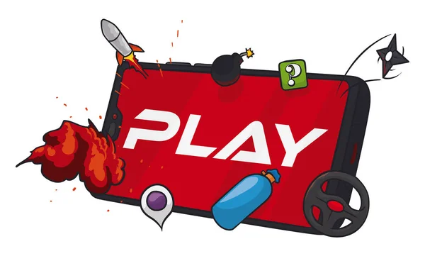 Κινητό Τηλέφωνο Τυχερών Παιχνιδιών Φανταστικά Παιχνίδια Όπως Κονσόλα Βιντεοπαιχνιδιών Παιχνίδια — Διανυσματικό Αρχείο