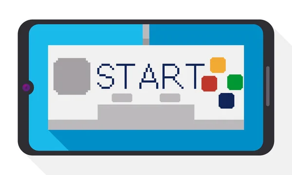 Smartphone Ready Start Playing Retro Video Game Pixelated Flat Style — ストックベクタ