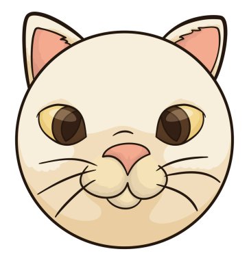 Cute and rounded cat head with happy gesture in cartoon style.