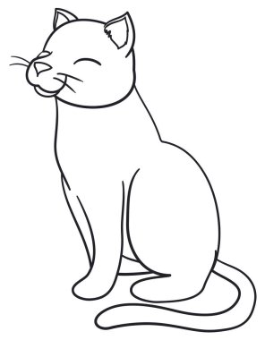 Pride and happy cat standing with eyes closed in outlines style, to coloring activities.